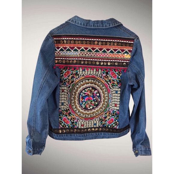 The Unbranded Brand Jackets & Blazers - Bohemian Festival Embroidered Denim Oversized‎ Jacket -Coat Sz S